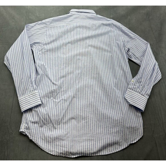 Thomas Dean Button Long Sleeve Striped Dress Shirt Mens XXL Flip Cuff Blue White - Picture 5 of 9